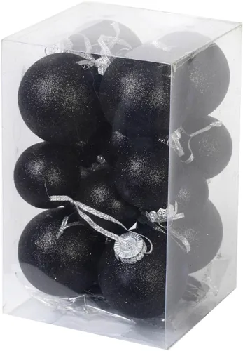 Miniatura 10 de Adornos de Navidad Negros – Decoraciones de Árbol de Vacaciones de Plástico Irrompible de 32 Piezas, 16 Bolas de Nieve con Purpurina (3.15"/2.36")