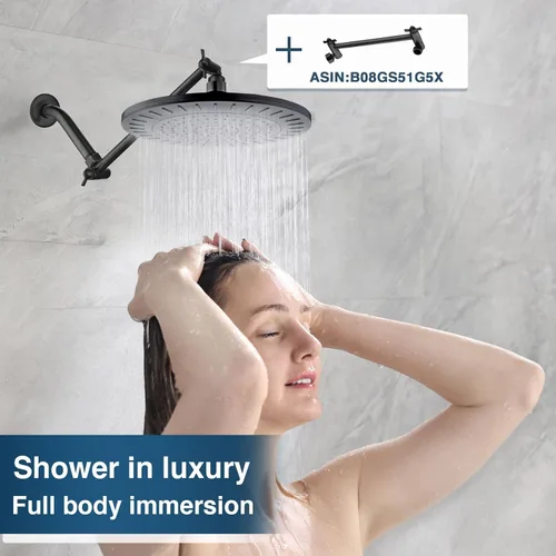 Miniatura 6 de BRIGHT SHOWERS Cabezal de ducha de lluvia, cabezal de ducha de cascada de alta presión de 9 pulgadas con ángulo ajustable y boquillas de silicona