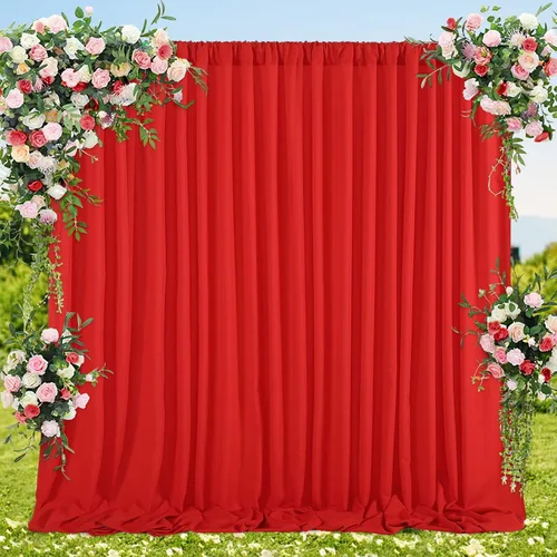 Cortina tipo telón de fondo rojo, 2 paneles de poliéster de 5 x 8 pies, cortinas de fondo para fotografía, boda, decoración de fiesta de Navidad