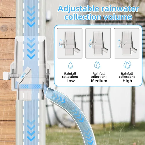 Miniatura 3 de 2 juegos de sistema de recolección de agua de lluvia, desviador de bajante con capacidad de recolección ajustable, kit de desviador de barril