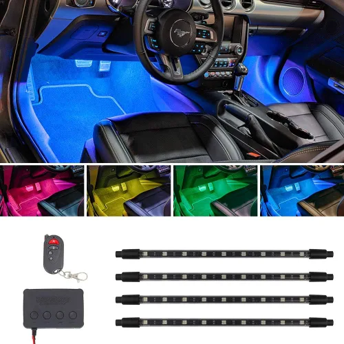 LEDGlow Kit de iluminación LED multicolor de 4 piezas de millones de colores para interiores para autos y camiones, 18 colores sólidos, 10 patrones