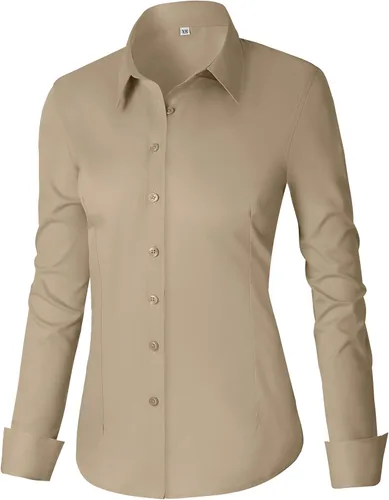 Miniatura 24 de CUNLIN - Camisas de manga larga con botones de algodón para mujer, ajustadas, camisas formales de vestir para el trabajo, blusas de trabajo, tops