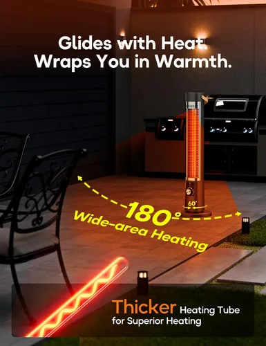 Miniatura 2 de Calentador de patio para uso en exteriores, calentador eléctrico infrarrojo para exteriores, calefacción instantánea de 1500 W, oscilación de 60