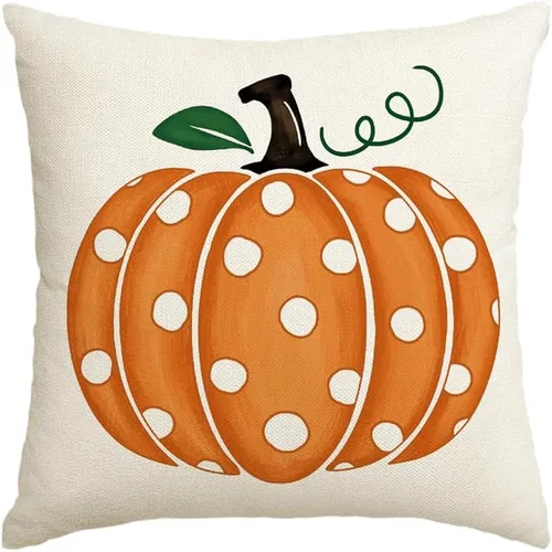 AVOIN colorlife Funda de almohada de calabaza de lunares de otoño de 18 x 18 pulgadas, decoración de temporada de otoño de Acción de Gracias para el