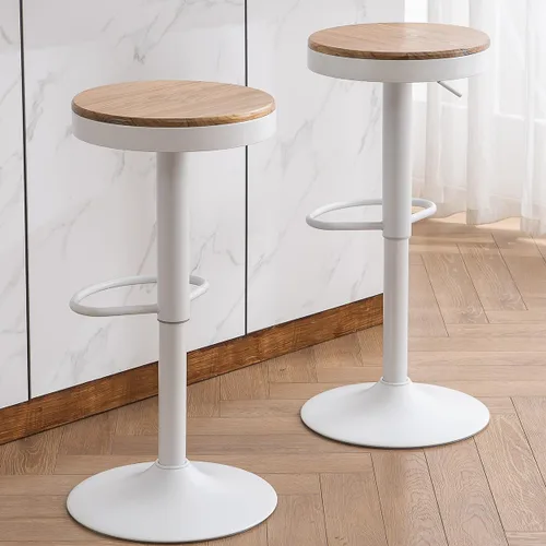 Miniatura 21 de Kidol & Shellder Juego de 2 taburetes de bar negros ajustables giratorios sin espalda, modernos y redondos de madera, sillas de barra de altura sin