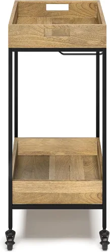 Miniatura 4 de SIMPLIHOME Simons - Carrito de barra de madera maciza de mango de 24 pulgadas de ancho, color natural, para sala de estar, comedor y cocina