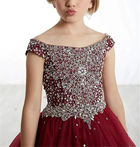 Miniatura 2 de Junguan Vestidos de baile formales con hombros descubiertos para niñas, vestidos de baile de princesa Aline 2020 TF002