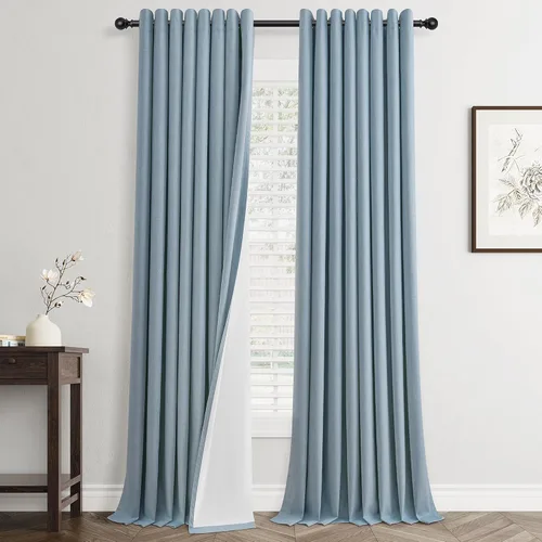 Miniatura 15 de Cream Linen Blackout Curtains 90 Length 2 Panels Set for Living Room Bedroom, 100% Black Out Thermal Insulated Linen Drapes, Room Darkening Grommet