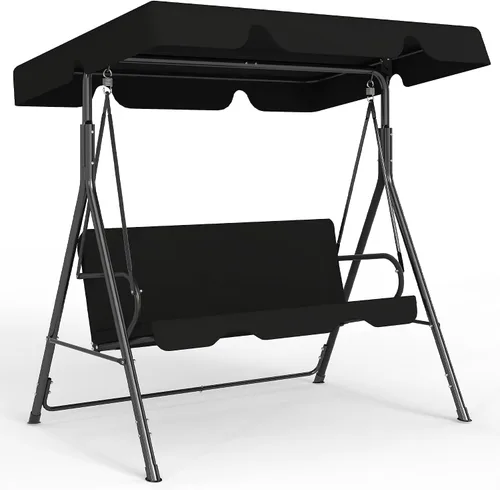 Miniatura 8 de Murago - Silla de columpio para patio al aire libre con dosel ajustable, columpio para patio al aire libre con soporte resistente para 3 personas