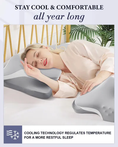 Miniatura 2 de Almohada cervical para el alivio del dolor de cuello, almohadas de espuma viscoelástica de enfriamiento ergonómicas para dormir con funda de Gris