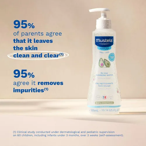 Miniatura 4 de Mustela Agua limpiadora para bebés, agua micelar sin enjuague, con aguacate natural y aloe vera, para cara, cuerpo y pañal del bebé, paquete de 1