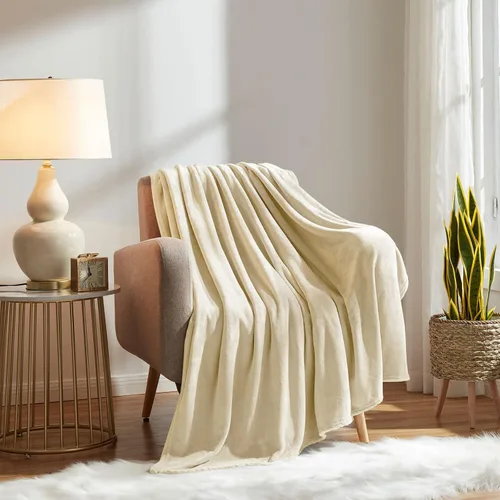 Miniatura 4 de KMUSET Manta de Tiro Súper Suave Premium de Franela de Forro Polar Sedosa Tamaño de Tiro Beige Microfibra Manta Ligera para Uso en Todas