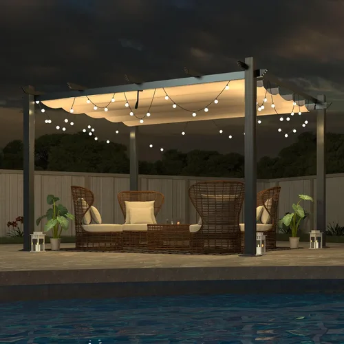 Miniatura 8 de MUPATER Pérgola al aire libre de 10 x 13 pies, pérgola de aluminio con toldo resistente a la intemperie para patio trasero, terraza y jardín