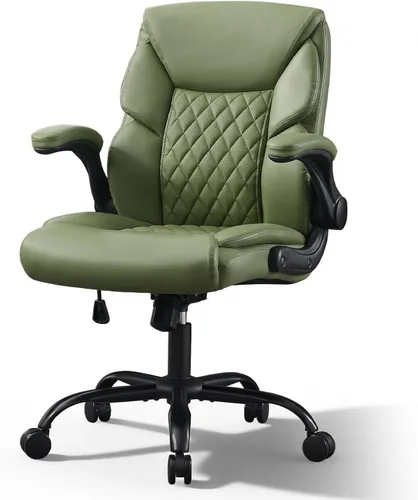 Miniatura 11 de Silla de oficina ejecutiva de piel sintética con ruedas, sillas de escritorio pequeñas giratorias de 360° con brazos acolchados, silla ergonómica