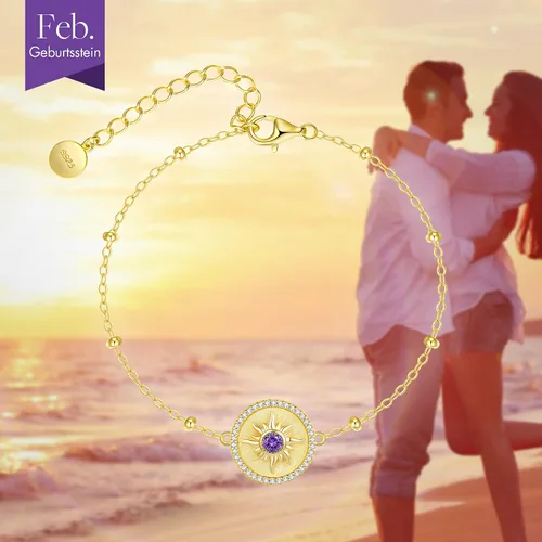 Miniatura 3 de CDE Pulseras de sol para mujer, plata de ley 925, ajustable, chapada en oro de 14 quilates, cumpleaños, aniversario, Navidad, regalos para mujeres