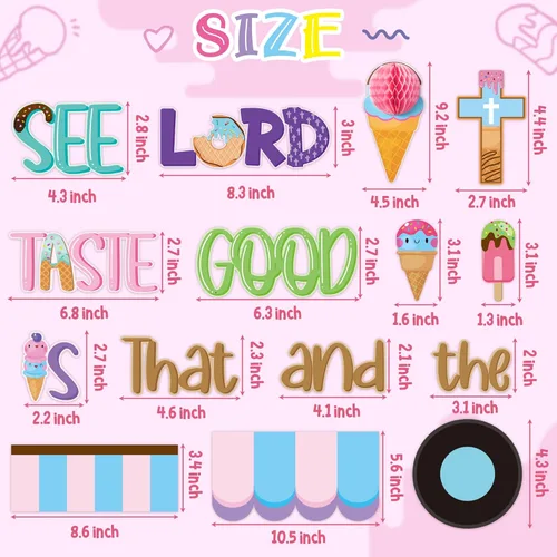 Miniatura 4 de CY2SIDE 73 piezas de recortes cristianos con sabor a helado y mira que el Señor es bueno para el aula, tablón de anuncios de Jesús, helado