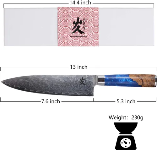 Miniatura 2 de SAMCOOK Cuchillo de chef de damasco - Cuchillo Gyuto profesional de 8 pulgadas y afilado - Cuchillo de cocina japonés de acero inoxidable VG-10