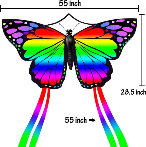 Miniatura 5 de Mariposa enorme cometa para niños y adultos, cuerda de una sola línea con cola fácil de volar para viajes a la playa, parque, juegos y actividades