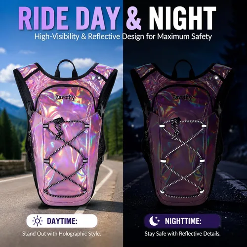 Miniatura 5 de Mochila de hidratación reflectante, paquete de hidratación, mochila de agua con vejiga de hidratación de 2 litros, esencial para festivales, paquete