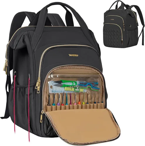 Mochila para hacer punto, organizador grande de bolsa de ganchillo, organizador de almacenamiento de hilo resistente al agua, soporte de hilo para