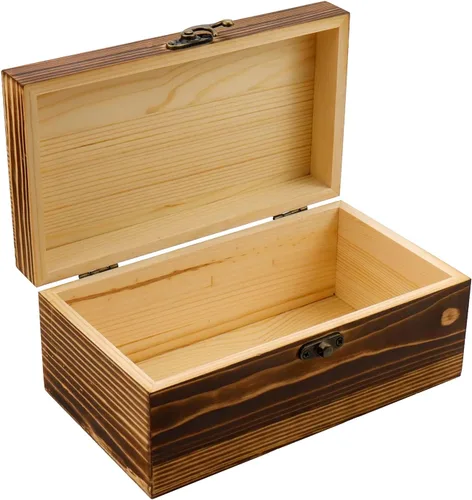 Caja de madera KUMGROT con tapa con bisagras - Caja de regalo vintage con superficie escribible, caja de almacenamiento de madera maciza hecha a