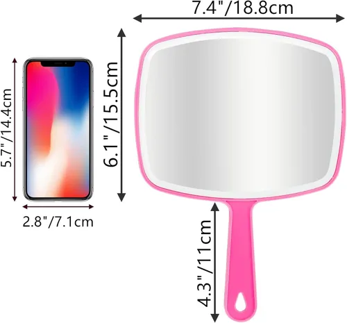 Miniatura 2 de Espejo de mano portátil con agujero para colgar en el mango, 2 piezas, rosa 10.4 pulgadas de largo x 7.4 pulgadas de ancho