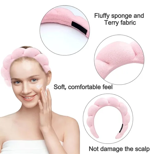 Miniatura 4 de Diadema de esponja de toalla de rizo para mujer, diadema de ducha hinchada para lavado facial, eliminación de maquillaje (paquete de 4, negro)