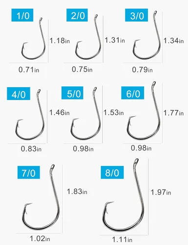 Miniatura 5 de Ganchos circulares de pesca de agua salada, aparejos de pesca para gato, paquete de 100 ganchos de pulpo desplazados para bagre, lubina, trucha