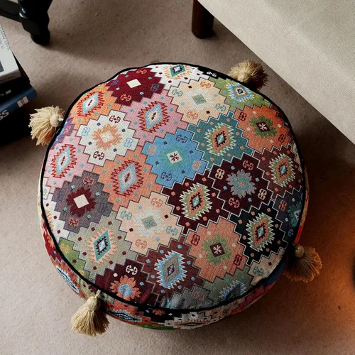 Miniatura 6 de Funda de puf bohemio sin relleno, reposapiés otomano, taburete indio mexicano, puf, almacenamiento para sala de estar, dormitorio, decoración