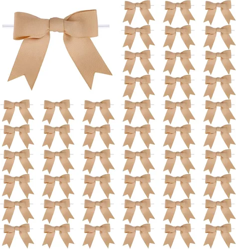 Miniatura 23 de Meseey 50 lazos de grogrén de 3 pulgadas, color gris plateado, preatados, para bolsas de golosinas, cesta de envoltura de regalo, boda, baby shower