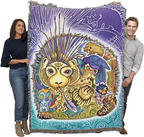 Miniatura 36 de Pure Country Weavers Sue Coccia - Manta de ovejas de cuerno grande, tótem de espíritus animales, manta de regalo tejida de algodón, fabricada