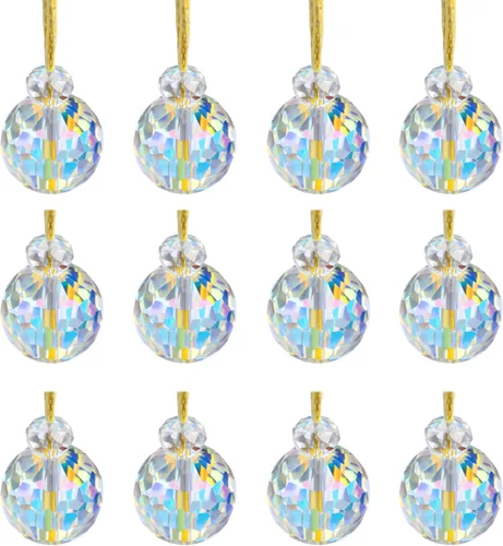 12 piezas de adornos de bolas de Navidad de cristal de vidrio, bola de prisma de color AB de 0.87 pulgadas / 2.2 cm, mini, decoración de árbol de