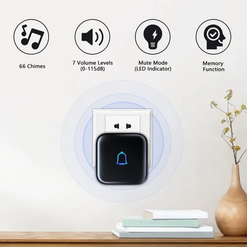 Miniatura 2 de Timbre Inalámbrico de 1000 Pies con 66 Melodías Impermeable 115dB 7 Niveles de Volumen Modo Silencioso con Flash LED Timbre Inalámbrico para Cuarto
