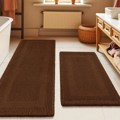 Miniatura 27 de Tapete de baño con diseño de gofre, moderno, bohemio, absorbente, antideslizante, ultrasuave, lavable a máquina, con letra de baño, dormitorio