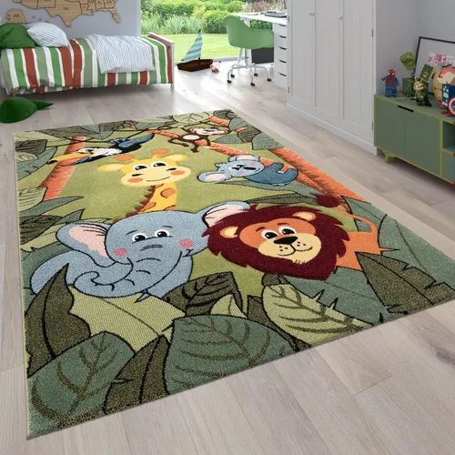 Miniatura 6 de Paco Home Alfombra verde para niños con animales de la selva para la habitación de los niños, tamaño: 3 pies 11 pulgadas x 5 pies 7 pulgadas