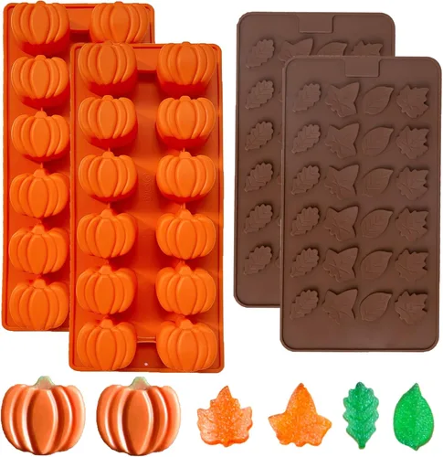 Miniatura 18 de Paquete de 2 moldes de silicona para pastel de calabaza, moldes de silicona para pastel de calabaza, moldes de chocolate de Acción de Gracias, 12