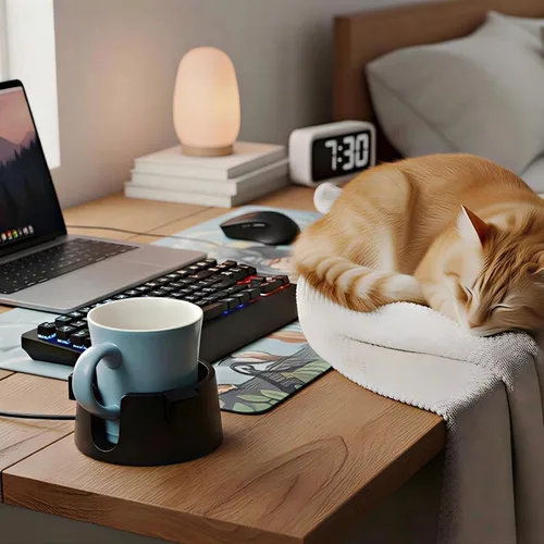 Miniatura 2 de Paquete de 2 portavasos antiderrames, soporte adhesivo para tazas de escritorio, soporte ajustable de plástico para bebidas para escritorio, Negro