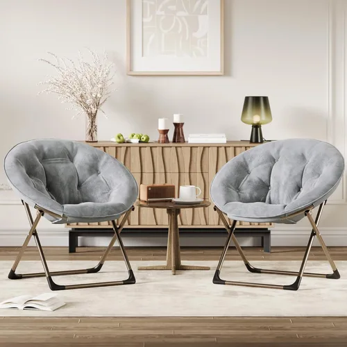 Miniatura 2 de Garvee Silla platillo, cómoda silla de piel sintética con marco de metal plegable, asiento plegable de felpa de gran tamaño para adultos