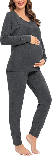 Miniatura 4 de SWOMOG Conjunto de bata de maternidad para mujer, pijama de lactancia para lactancia materna