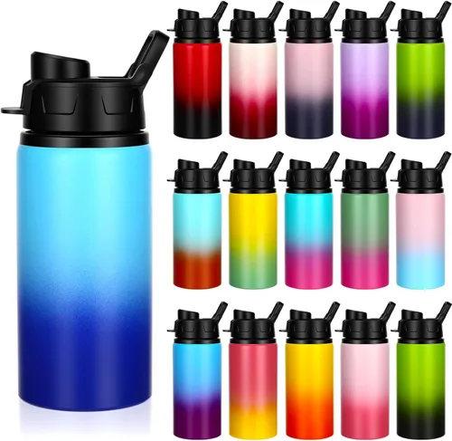 Miniatura 12 de Sunnyray 16 Piezas Botellas de Agua de Aluminio a Granel Multicolor Reutilizables Botella Deportiva con Tapas a Presión Paquete Múltiple Frasco