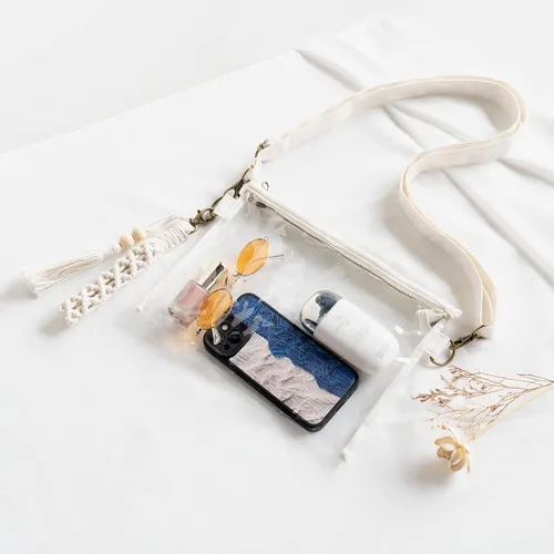 Miniatura 3 de Mkono Bolsa transparente aprobada para estadios, bolso pequeño para mujer con pulsera de macramé, bolsa cruzada transparente para conciertos
