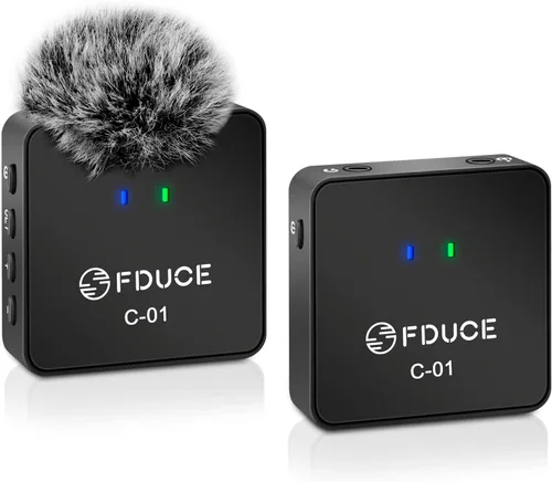 FDUCE UHF - Sistema de micrófono inalámbrico Lavalier para teléfono y cámara, mini micrófono de condensador portátil con clip, micrófono de solapa