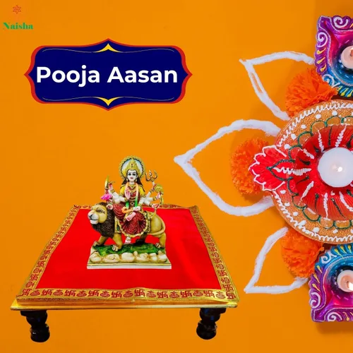 Miniatura 4 de NAISHA Red Pooja Aasan Mat (juego de 2), mandir de tela Puja/altar de 20 x 20 pulgadas, decoraciones multiusos Pooja accesorios de mantenimiento