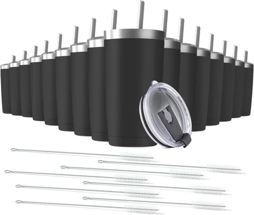 Miniatura 9 de Paquete de 6 Vasos Térmicos de Acero Inoxidable de 20 oz con Pajita y Tapa, Taza de Café de Viaje de Doble Pared con Aislamiento al Vacío, Vaso