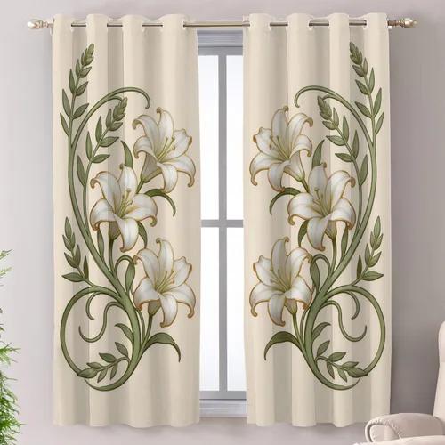 Miniatura 91 de Shrahala Art Nouveau Floral Pattern Blackout Curtain Tiers, Delicate Vine and Flower Design Kitchen Valance Light Blocking Tier Drapes with Rod