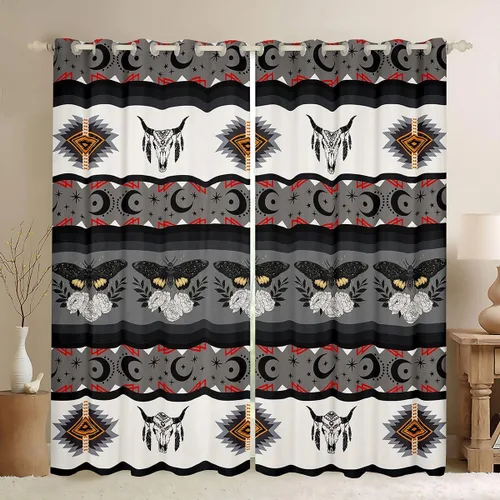 Miniatura 21 de Cortinas opacas de estilo bohemio occidental de 76 x 45 pulgadas, cortinas y cortinas de atrapasueños de vaca, cortinas del suroeste, cortinas