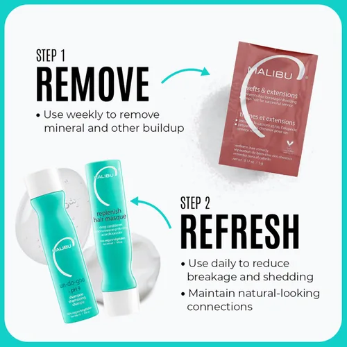 Miniatura 4 de Malibu C Tramas y extensiones – Contiene 2 paquetes de remedios para el cabello – Elimina la acumulación + evita la rotura del cabello – Cuidado