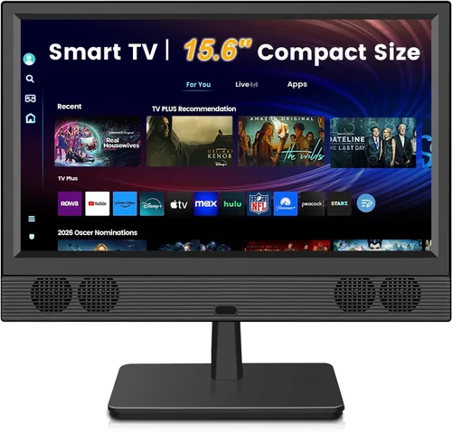 Feihe Smart TV pequeño de 15.6 pulgadas - Televisión inteligente de pantalla plana compacta Full HD 1080p con Wi/Fi, Bluetooth, control remoto por