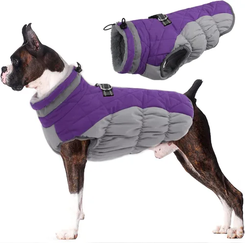 Miniatura 41 de Lelepet Abrigo cálido para perro, abrigo de invierno para perro, chaqueta impermeable para perros con arnés incorporado, chaleco reflectante