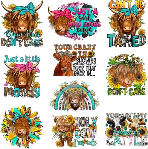 20 hojas de calcomanías para planchar para camisetas, parches de transferencia de calor, adhesivos de vinilo lavables con diseño de vaca, decoración